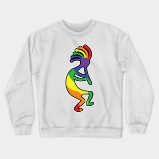 Fun, Whimsical Rainbow Pride Kokopelli Legend Crewneck Sweatshirt
